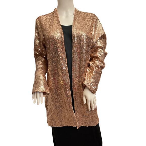 Torrid Stretch Sequin Mesh Longline 3rd Piece Gold Duster Jacket Size 1X - Picture 4 of 8
